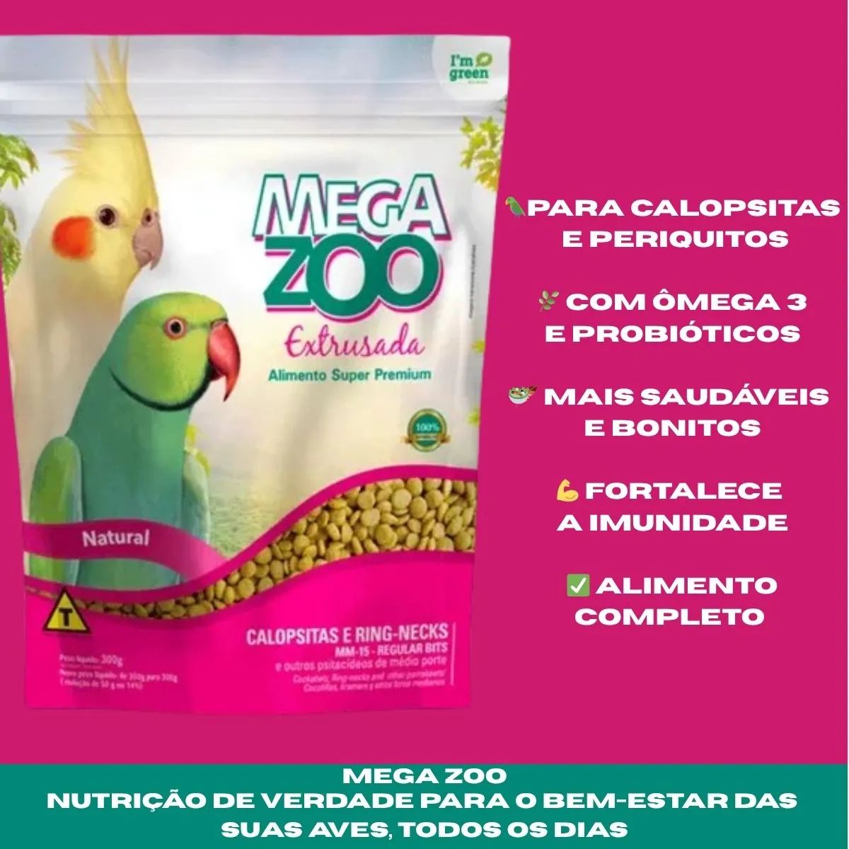 3un MegaZoo Ração Extrusada Calopsitas/Ring Necks MM15 300g - Imagem 3