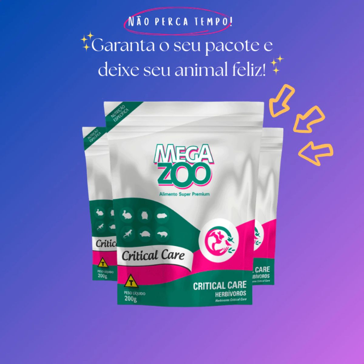 3un Ração Critical Care Herbivoros 200g - MegaZoo - Imagem 3