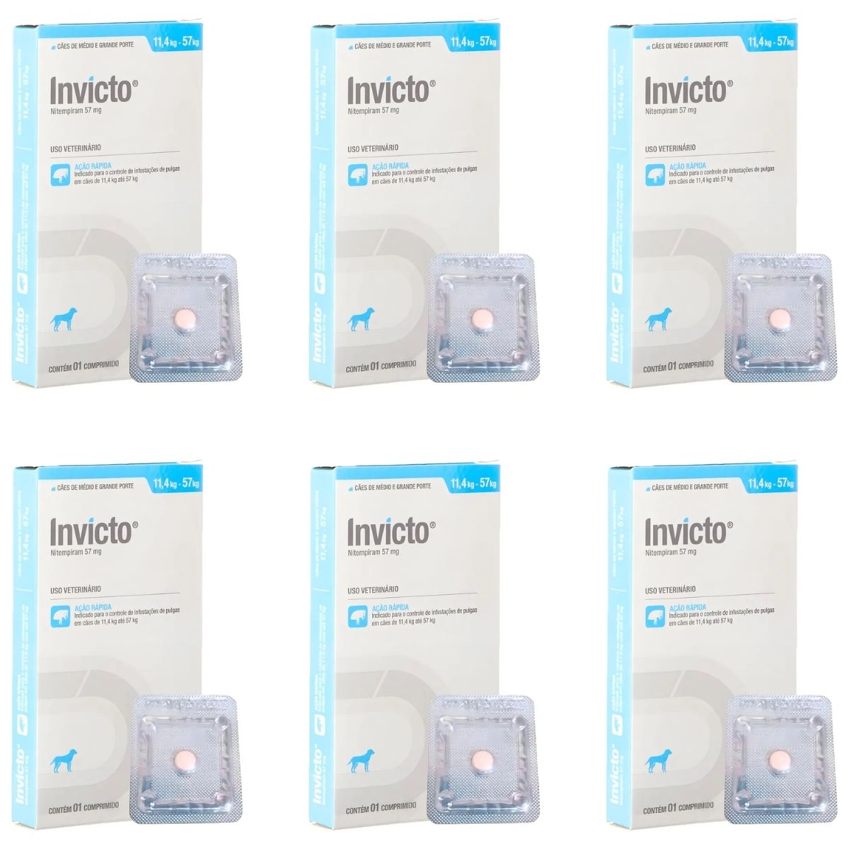 6cx Invicto 57mg 1cp - Para Cães De 11,4 Até 57kg - Dechra
