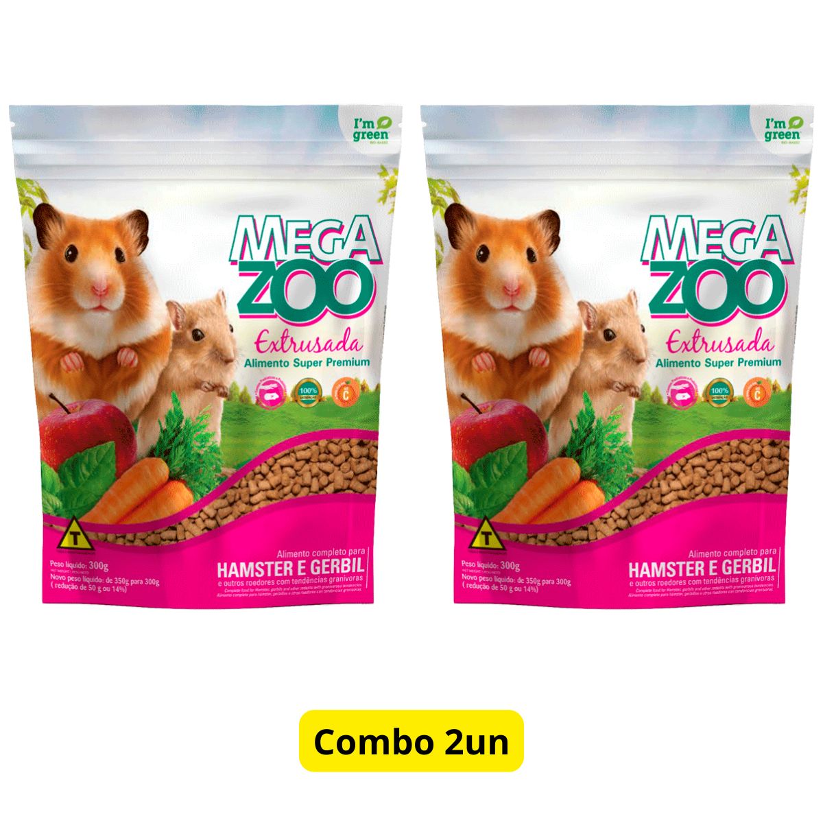 2un MegaZoo Extrusada Hamster E Gerbil 300g - Imagem 2