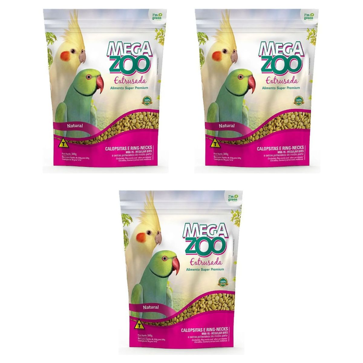 3un MegaZoo Ração Extrusada Calopsitas/Ring Necks MM15 300g