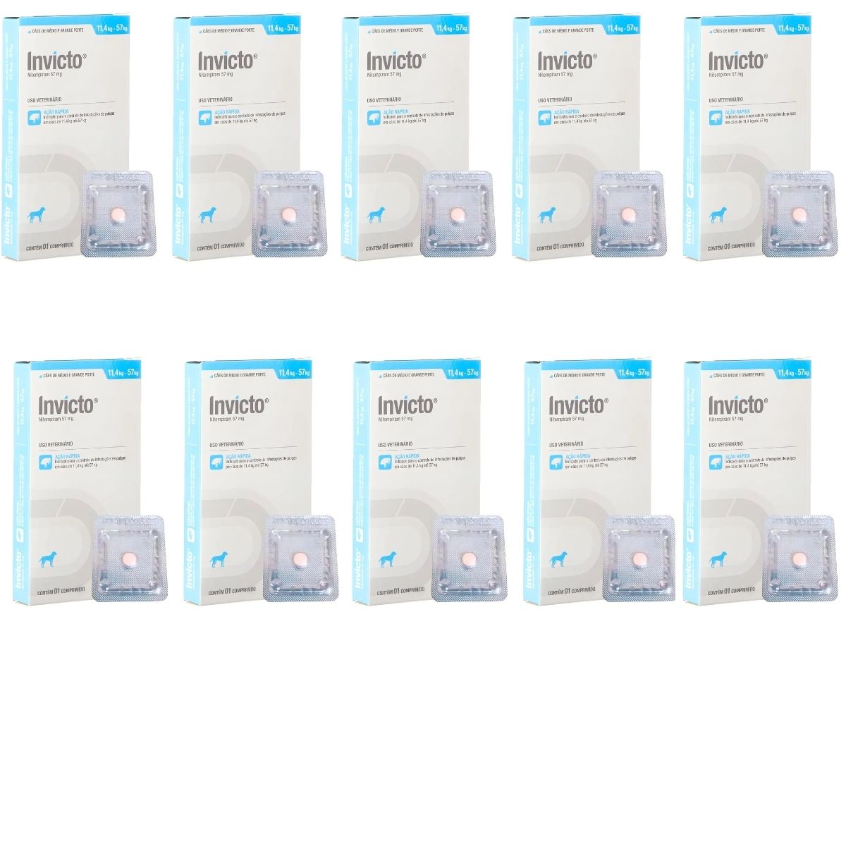10cx Invicto 57mg 1cp - Para Cães De 11,4 Até 57kg - Dechra
