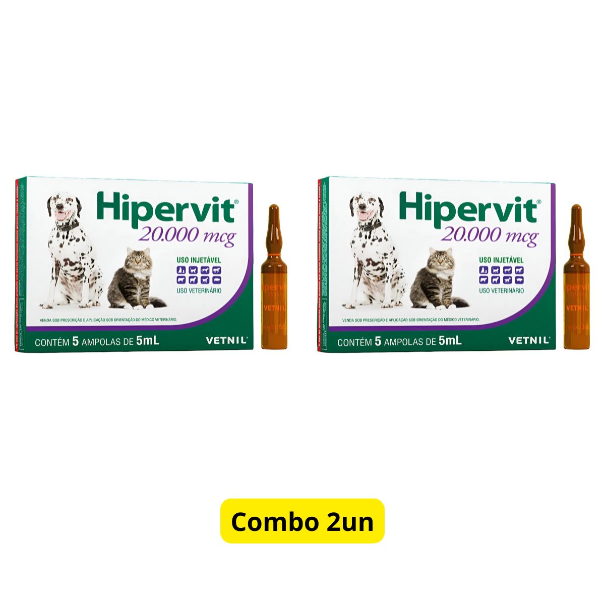 2 Cxs Hipervit 20000 Mcg Vitamina B12 Pra Animais 5 Ampolas - Imagem 2