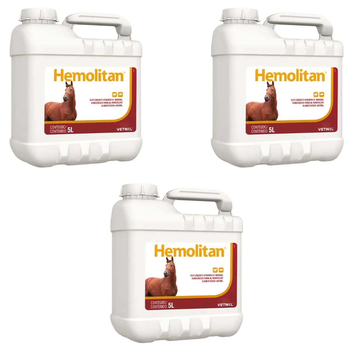 3 Hemolitan 5L Galão Suplemento Vitaminico Para Equinos