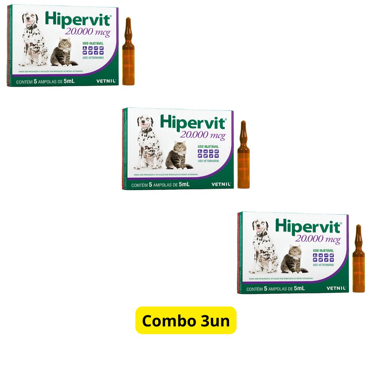 3 Cxs Hipervit 20000 Mcg Vitamina B12 Pra Animais 5 Ampolas - Imagem 2