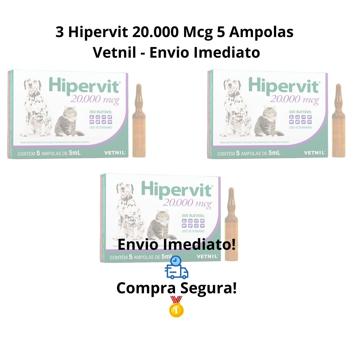 3 Cxs Hipervit 20000 Mcg Vitamina B12 Pra Animais 5 Ampolas - Imagem 7