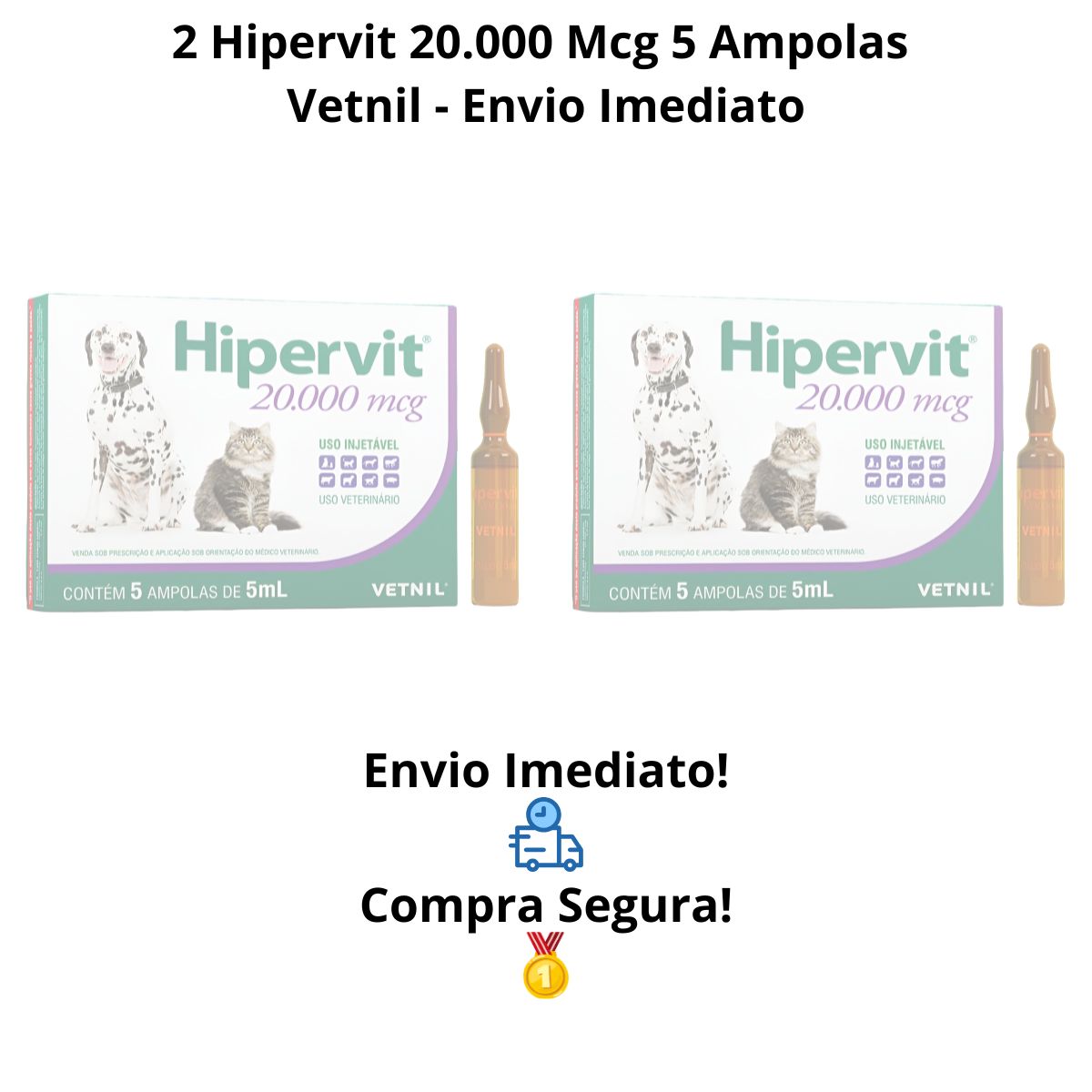 2 Cxs Hipervit 20000 Mcg Vitamina B12 Pra Animais 5 Ampolas - Imagem 7
