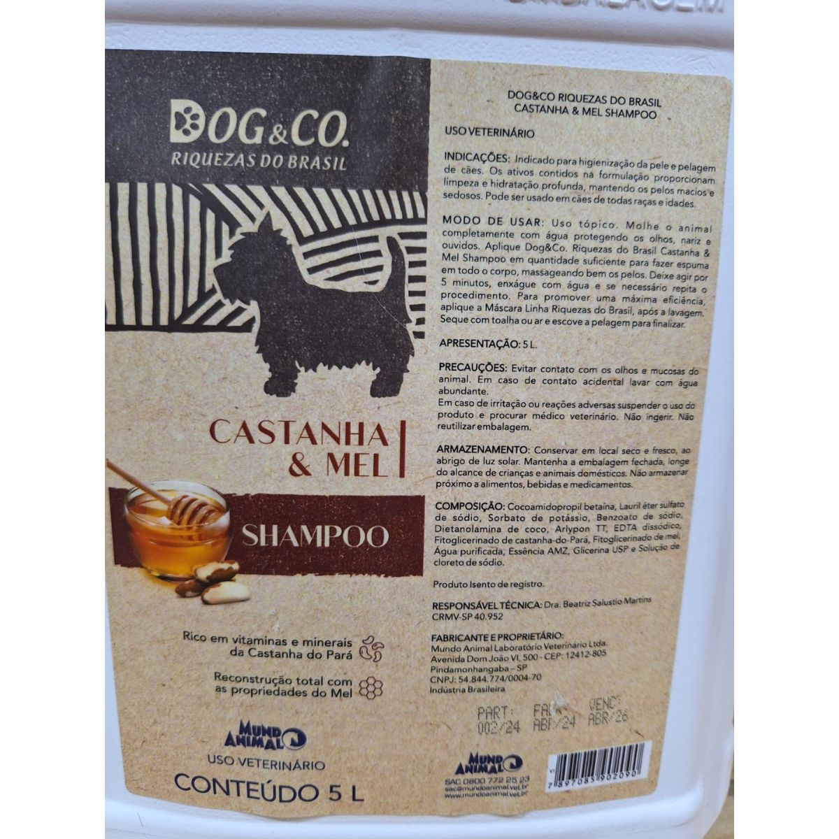 Dog&Co Riquezas Do Brasil Shampoo Castanha E Mel 5l - Imagem 3