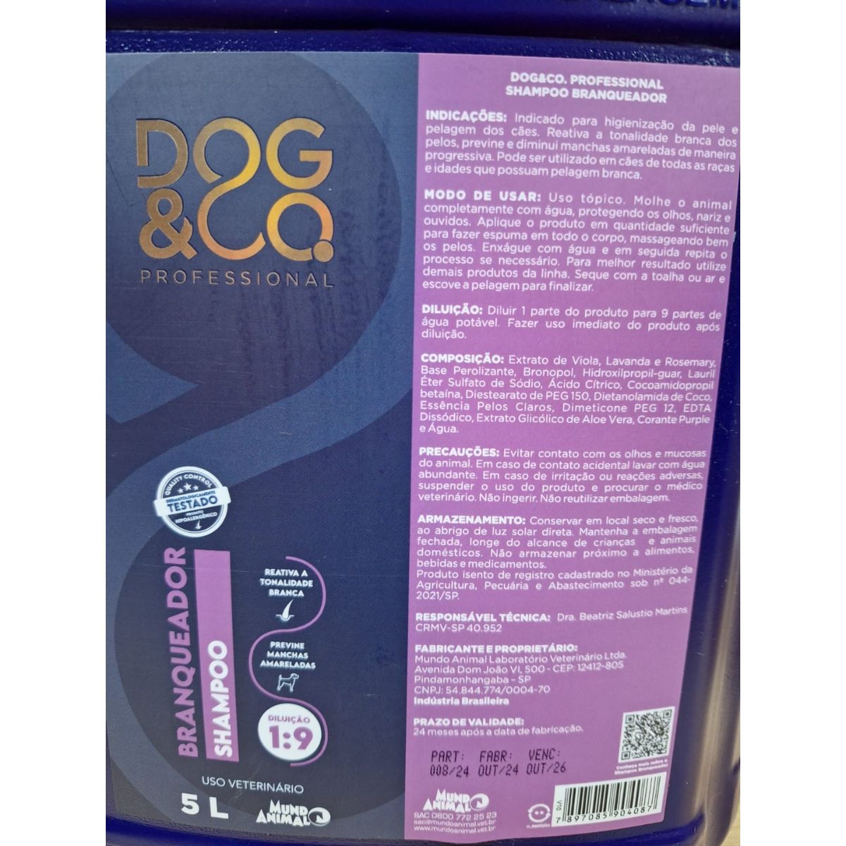 Dog&Co Professional Shampoo Branqueador 5l - Mundo Animal - Imagem 3