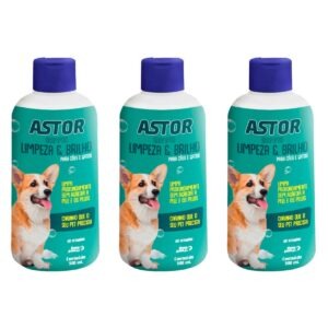 3un Astor Shampoo Limpeza e Brilho 500ml Para Cães E Gatos