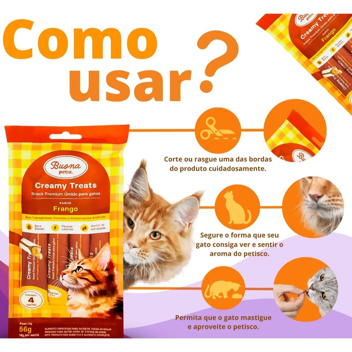Pack Com 4 Saches Frango Buona Petix Creamy 14g P/ Gatos - Imagem 7