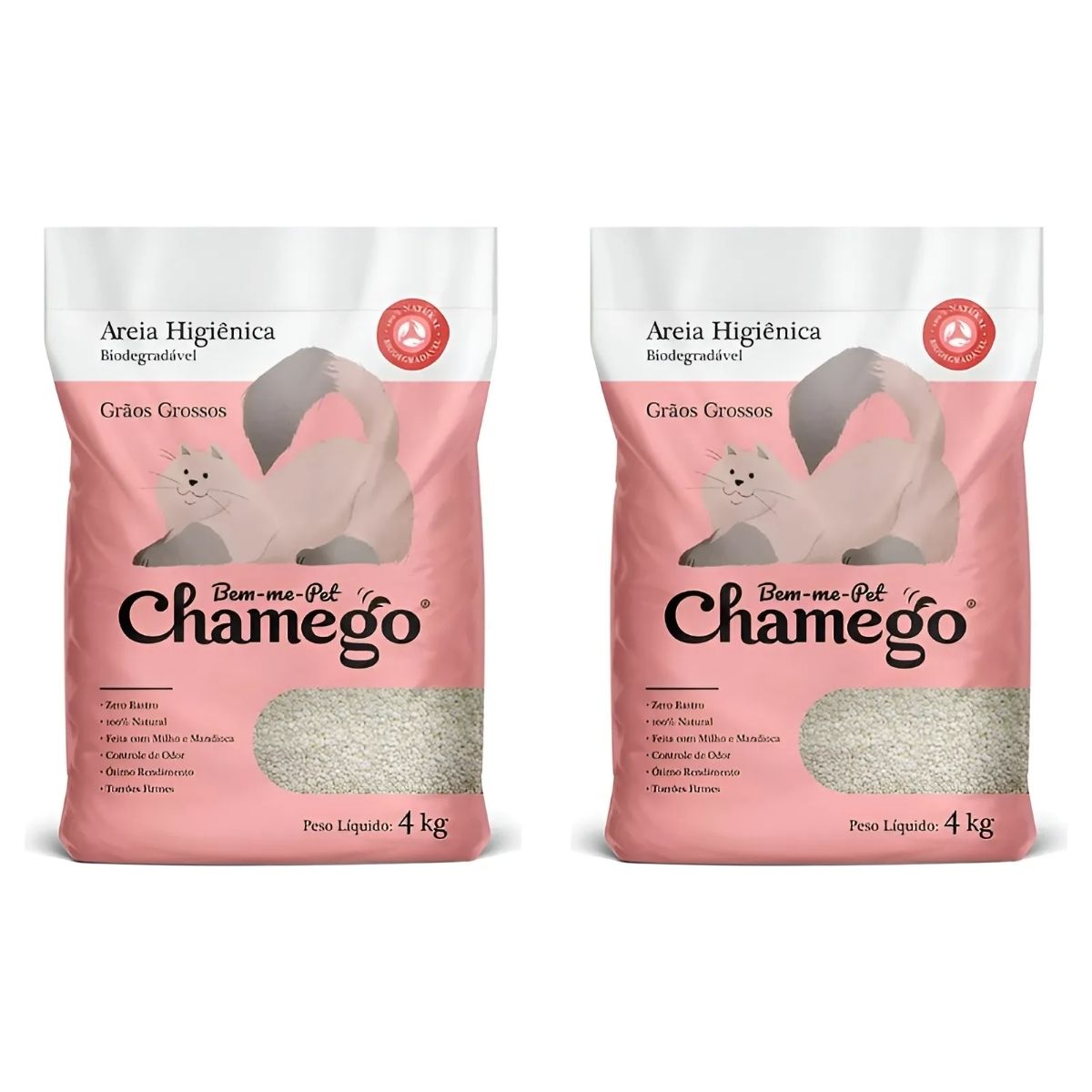 Kit 2 Areia Higienica Chamego 4kg Graos Grossos - Bem-Me-Pet
