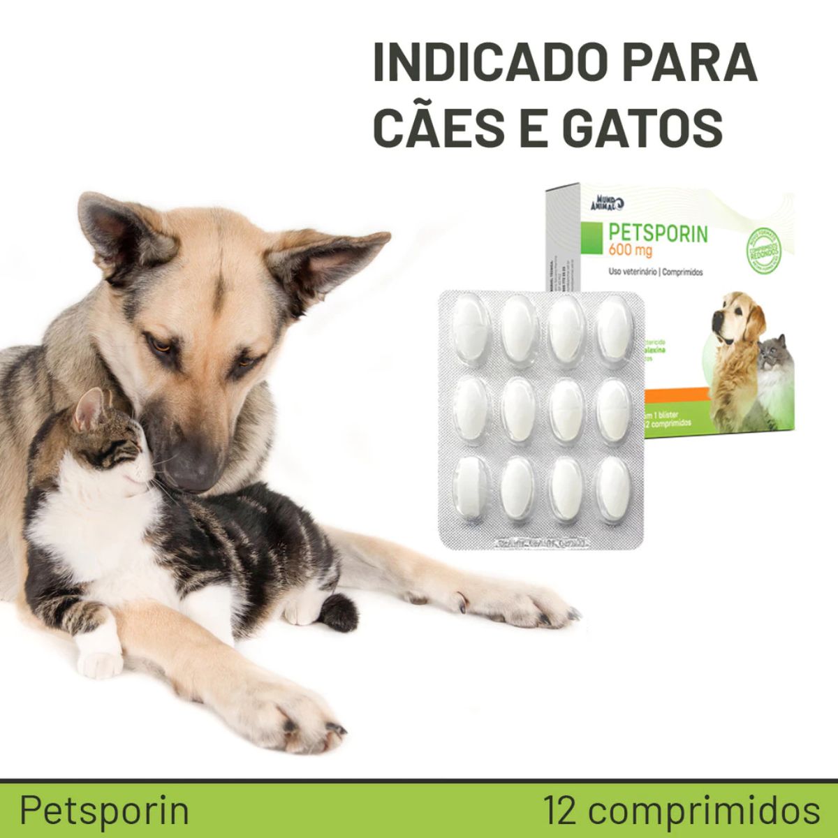 Petsporin 600mg 12 Comprimidos P/ Cão E Gato - Mundo Animal - Imagem 3