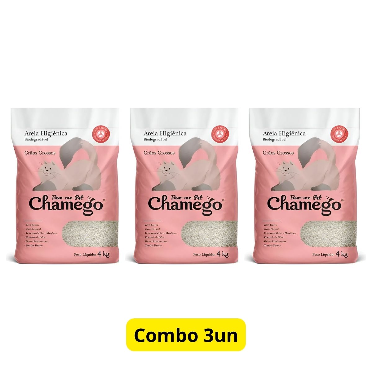 Kit 3 Areia Higienica Chamego 4kg Graos Grossos - Bem-Me-Pet - Imagem 2