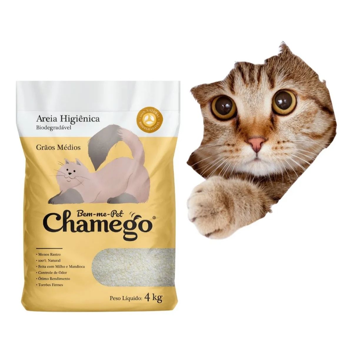 Kit 3 Areia Higienica Chamego 4kg Graos Medios - Bem-me-Pet - Imagem 3