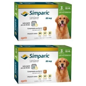 2 Cxs Simparic 80mg Combo Antipulgas e Carrapatos Em Cães