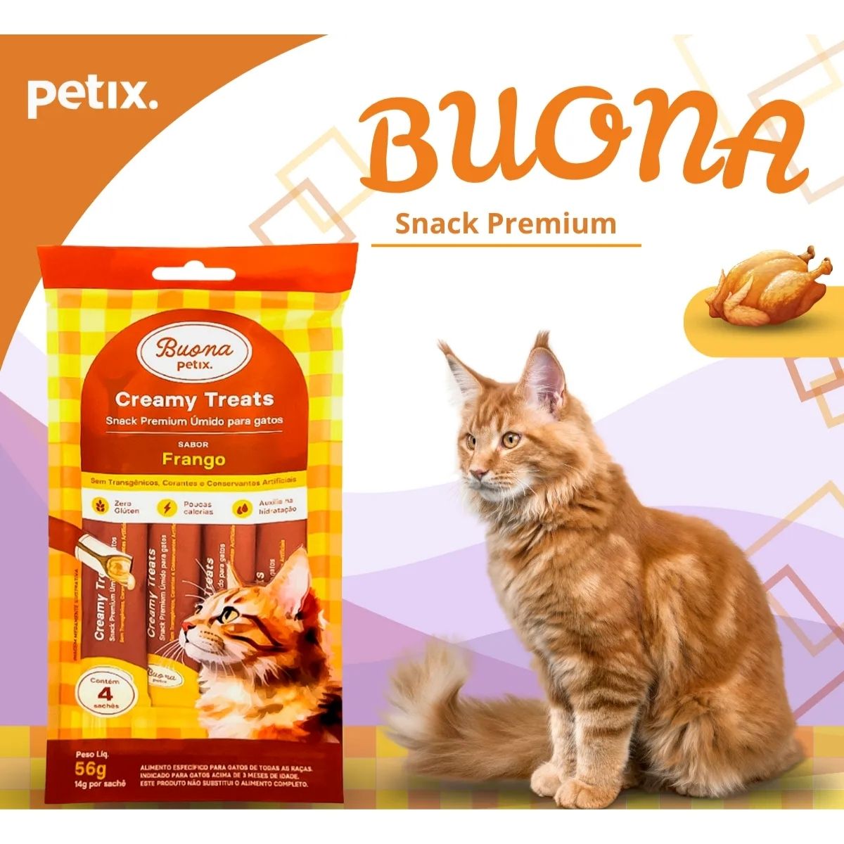 Pack Com 4 Saches Frango Buona Petix Creamy 14g P/ Gatos - Imagem 5