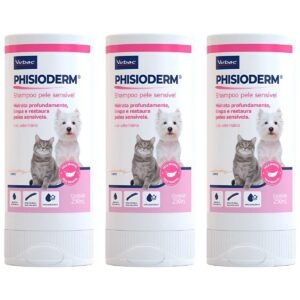 3 Shampoo Phisioderm 250ml Pele Sensivel Cão E Gato - Virbac