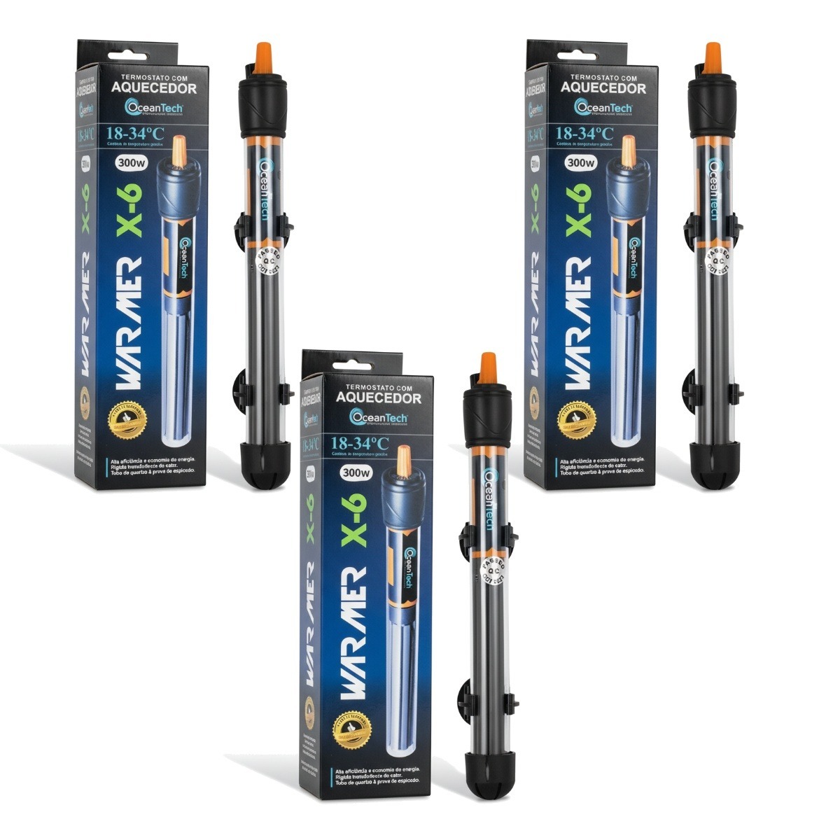Kit 3 Termostato Oceantech X-6 300w 127v - Ocean Tech