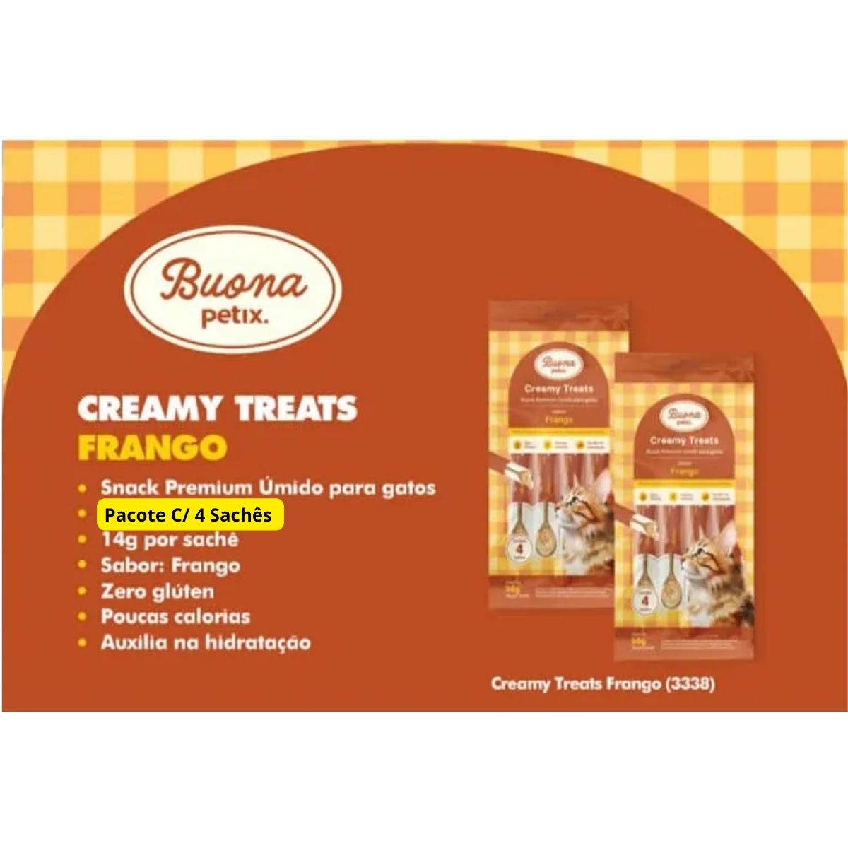 Pack Com 4 Saches Frango Buona Petix Creamy 14g P/ Gatos - Imagem 3