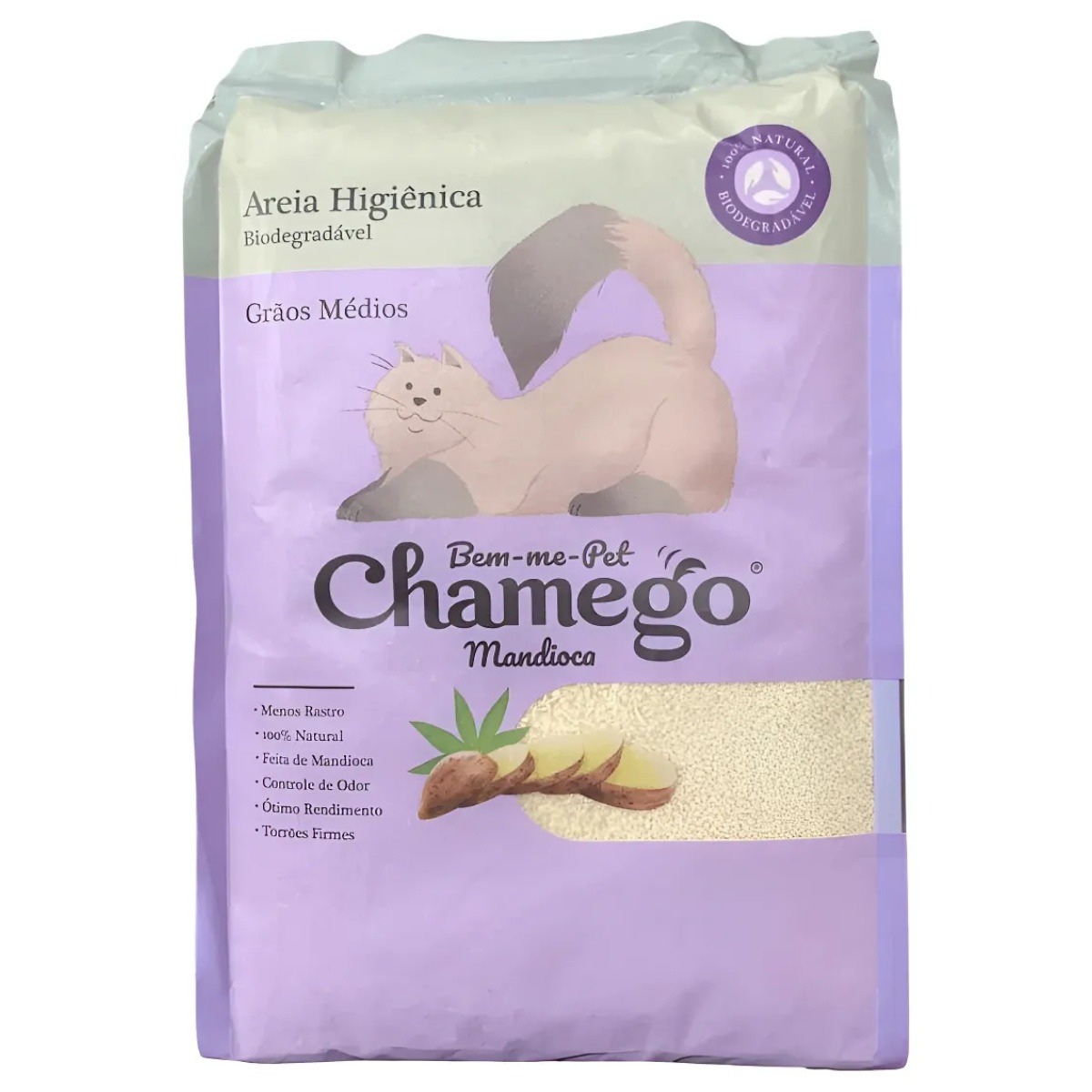 Areia Higiênica De Mandioca Chamego 4kg Grãos Medios