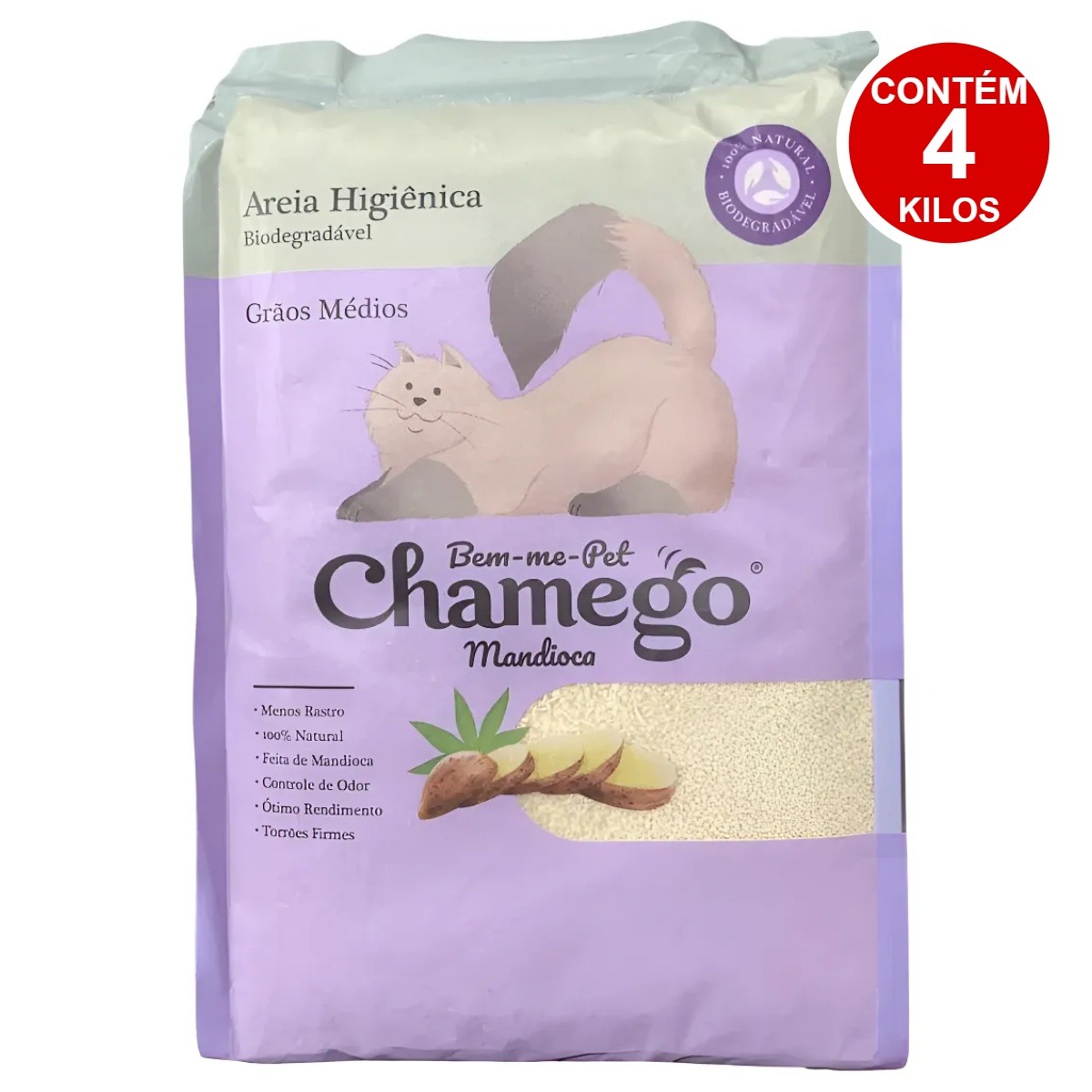 Areia Higiênica De Mandioca Chamego 4kg Grãos Medios - Imagem 2