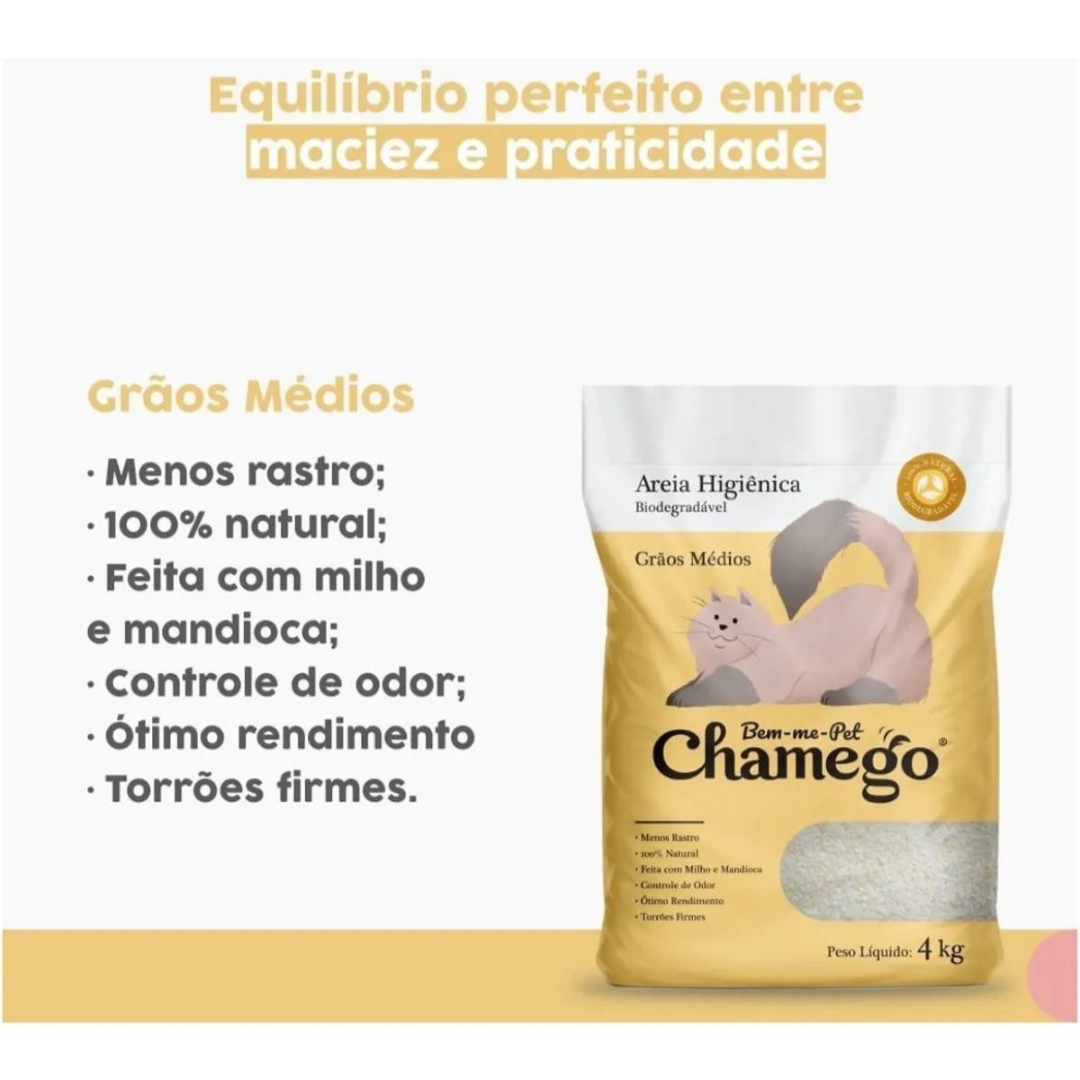 Kit 2 Areia Higienica Chamego 4kg Graos Medios - Bem-me-Pet - Imagem 4