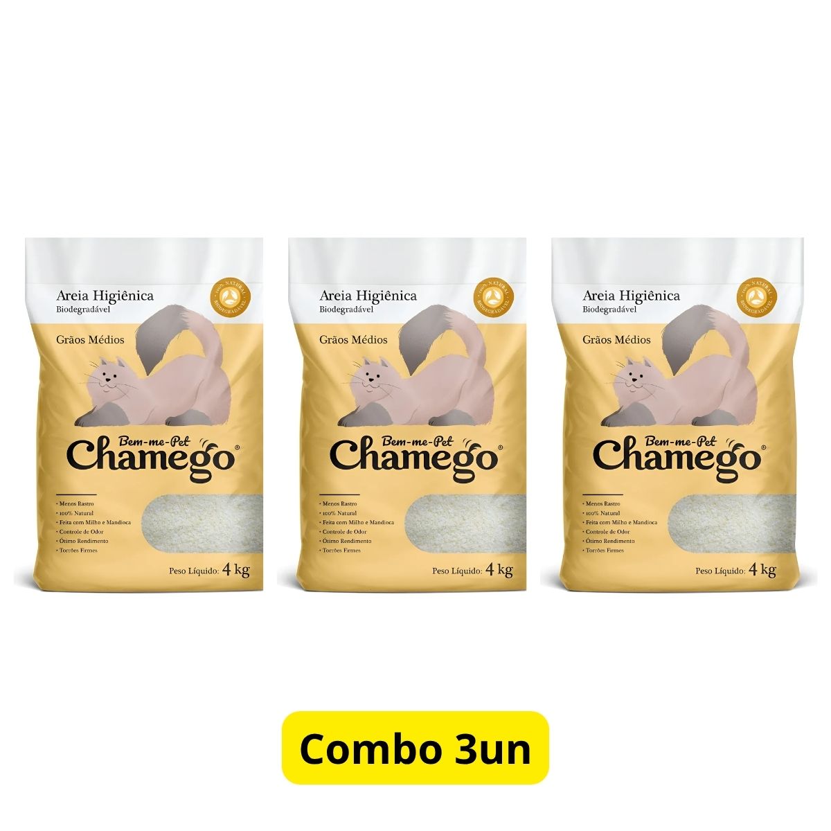 Kit 3 Areia Higienica Chamego 4kg Graos Medios - Bem-me-Pet - Imagem 2
