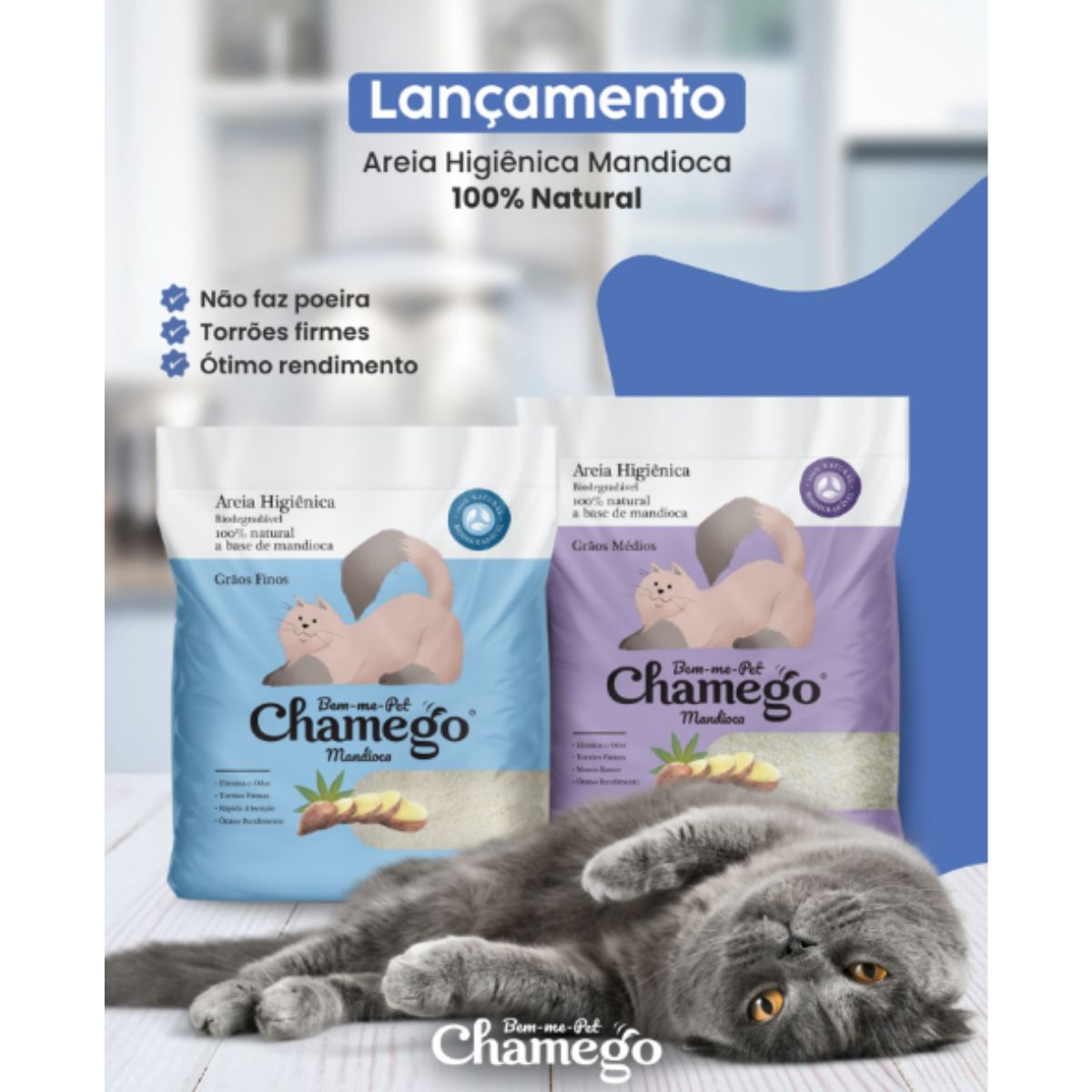 Areia Higiênica De Mandioca Chamego 4kg Grãos Medios - Imagem 5