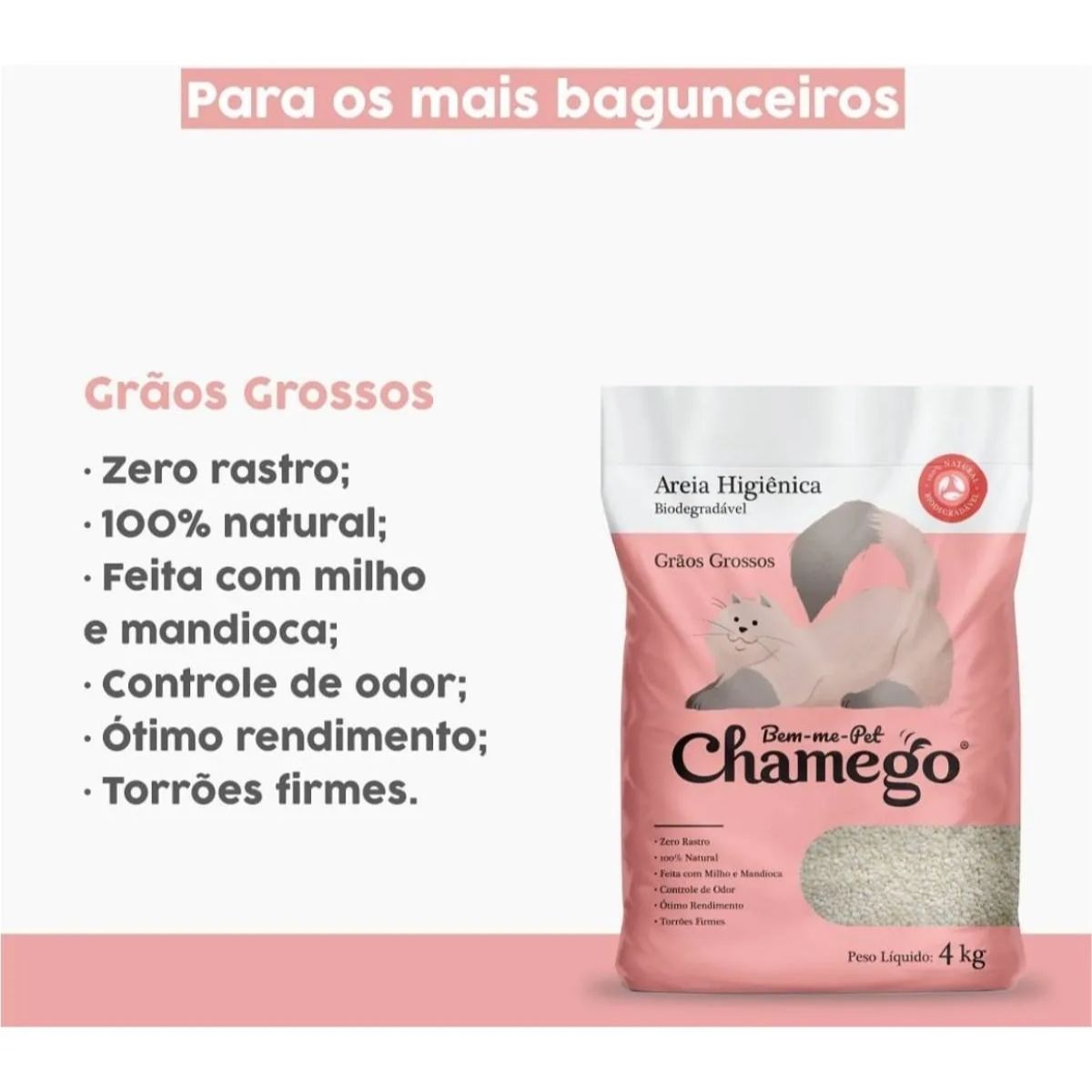 Kit 2 Areia Higienica Chamego 4kg Graos Grossos - Bem-Me-Pet - Imagem 4