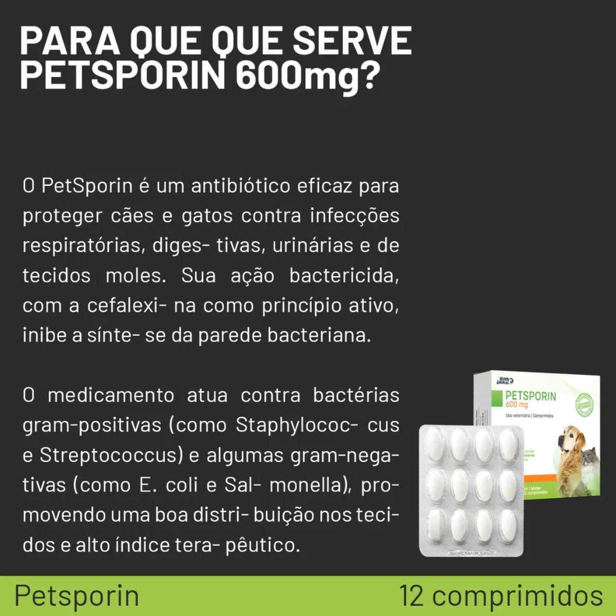 Petsporin 600mg 12 Comprimidos P/ Cão E Gato - Mundo Animal - Imagem 6
