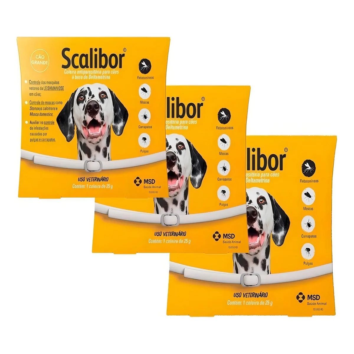 Kit 3 Scalibor Cães Grandes 65cm - MSD